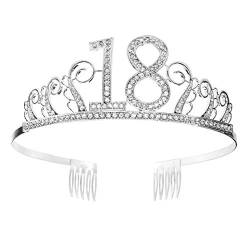 18 Geburtstag Krone Diadem Tiara mit Haarkamm Kristall Strass Silber Geburtstagsgeschenk zum 18 Jahre für Frauen Prinzessin Party Supplies und Dekorationen mit Kristall Silber von MaoXinTek