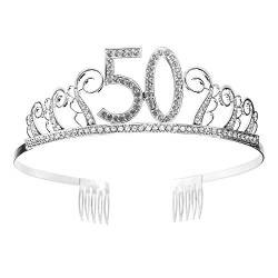 50 Geburtstag Krone Diadem Tiara mit Haarkamm Kristall Strass Silber Geburtstagsgeschenk zum 50 Jahre für Frauen Prinzessin Party Supplies und Dekorationen mit Kristall Silber von MaoXinTek