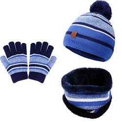 Kinder Wintermütze Warm Beanie Hut Schal Handschuhe Set mit Plüsch Innenfutter für 3-6 Jahre Kinder Jungen Mädchen von MaoXinTek