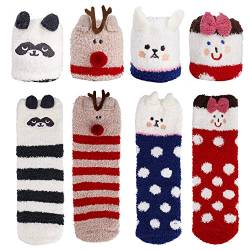 MaoXinTek Flauschige Socken, Kuschel Bettsocken Cute Cartoon Hausschuhsocken Winter Warme Fuzzy Plüsch Zuhause Schlafen für Damen Frauen und Mädchen(4 paar) von MaoXinTek