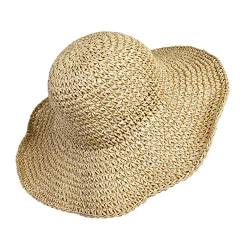 MaoXinTek Stroh Sommerhut für Damen mit Groß Sonnen Shade schlaffer Strand Sonnenhut Breite Krempe Faltbar für Reise Urlaub Dekoration 100% Raffia Papier (beige) von MaoXinTek