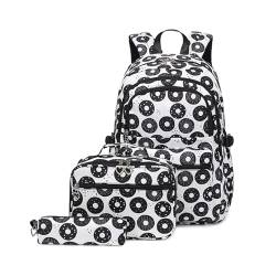 Maouira 3-teiliges Nylon-Schulrucksack-Set, leicht, für Teenager, Mädchen, Drucke, Büchertaschen, isolierte Lunch-Tasche, Federmäppchen, Studenten-Büchertasche, Schulrucksack für Frauen, schwarz von Maouira