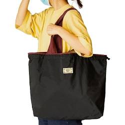 Praktische Lebensmitteltasche, wiederverwendbare Unterarmtasche mit starker Tragfähigkeit, Handtasche, Kordelzug, Gemüse, Obst, Tasche, tragbar, lässig, Schultertasche, langlebig, leicht, Schwarz , L von Maouira