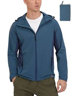 Mapamyumco Atmungsaktive leichte Sommerjacke für Herren zum Laufen Radfahren, verstaubare Windjacke mit Kapuze, Dunkelblau, XL von Mapamyumco