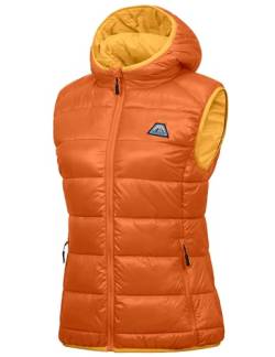 Mapamyumco Damen Daunenweste leichte wasserdichte lässige Outdoorjacke mit Kapuze, ärmellose Daunenjacke Orange XS von Mapamyumco