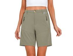 Mapamyumco Damen Quick Dry Stretch Shorts zum Wandern Golf Outdoor Camping Reisen, Reißverschlusstaschen Hellgrün L von Mapamyumco
