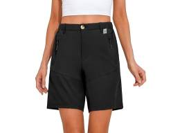 Mapamyumco Damen Quick Dry Stretch Shorts zum Wandern Golf Outdoor Camping Reisen, Reißverschlusstaschen Schwarz XL von Mapamyumco