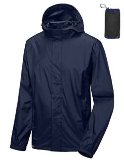 Mapamyumco Herren Regenjacke Wasserdicht Kapuze Outdoor Leichte Regen Shell Mantel Packable Marineblau S von Mapamyumco