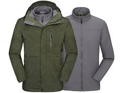 Mapamyumco Herren Soft Shell Jacke Winterjacke 3 in 1 wasserdichte Skijacke WindjackeFleecefutter Regen und Schnee Outdoor Grün XXL von Mapamyumco