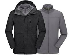 Mapamyumco Herren Soft Shell Jacke Winterjacke 3 in 1 wasserdichte Skijacke WindjackeFleecefutter Regen und Schnee Outdoor Schwarz L von Mapamyumco