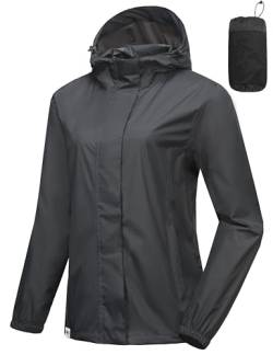 Mapamyumco Leichte verstaubare wasserdichte Regenjacke für Damen mit Kapuze Grau XL von Mapamyumco