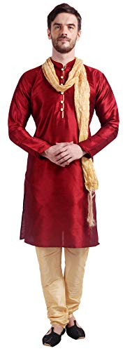 Maple Clothing Art Silk Herren Kurta Pyjama-Set, indische Partykleidung - Rot - Large von MapleClothing