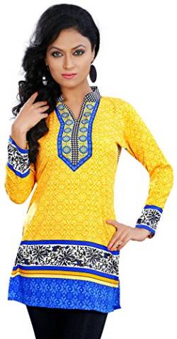 Maple Clothing Damen Kurti Bedruckt Indische Tunika Top Kurta India Kleidung, gelb, XXX-Large von MapleClothing