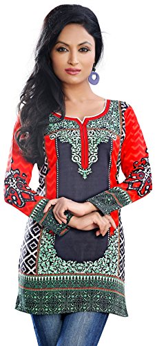 MapleClothing Frauen indischen Kurti Top Tunika Bluse Bedruckte Indien Kleidung (Rot, S) von MapleClothing