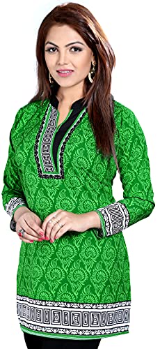 MapleClothing Indian Tunika Kurti Top Lange Bluse Der Frauen India Apparel (Grün, XXL) von MapleClothing