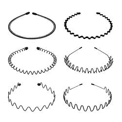 MapofBeauty Metall Haarfasern Bands Hoop 6 Stücke Wavy Spring Headbands Nicht Slip Sport Modisch und Stilvoll Headwear Zubehör (Schwarz) von MapofBeauty