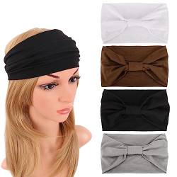 MapofBeauty Thick Wide Headbands Cotton Knotted Elastic Haarfasern Bande Kopf wickel Große Nicht slip Modisch und Stilvoll Yoga Sport Zubehör (Schwarz+Weiß+Grau+Braun) von MapofBeauty