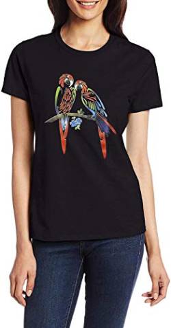 Papagei Damen T-Shirt Kurzarmshirt Print Shirt Basic Schwarz, Regular Fit (M) von MarBello