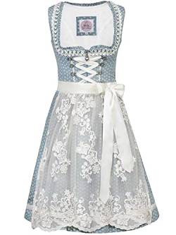 Marjo Dirndl Daria 58cm Länge blau Ecru | Spitzenschürze süß verspielt | Damen Gr 32 von MarJo Glorious Collection