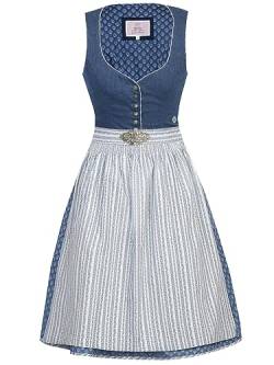Marjo Dirndl Romy 58cm Länge blau | Leinen-Optik schlicht elegant | Damen Knielang Gr 38 von MarJo Glorious Collection