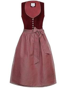 Marjo Dirndl Rosa 68cm Länge weinrot | Samt-Dirndl Midi mit Knöpfen | Mididirndl Ton-in-Ton Gr 34 von MarJo Glorious Collection