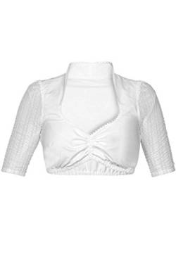 MarJo Damen Dirndl Bluse Stehkragen Dreiviertel Arm mit Spitze Weiss, Weiß, 34 von MarJo