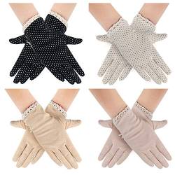 MarJunSep 4 Paar Sommer-Handschuhe für Damen, mit Punkten, UV-Schutz, Baumwolle, Spitze, rutschfest von MarJunSep