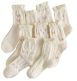 MarJunSep Damen-Socken, niedlich, floral, ästhetisch, mit Rüschen, Rüschen, Rundhalsausschnitt, Vintage-Stil, Kawaii-Neuheit, Baumwolle, Knöchelsocken, 9 Paar C-Packung, Medium von MarJunSep