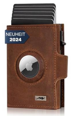 Marc Peter® Chicago Leder Push Air Slim Wallet - Airtag Geldbörse mit Münzfach - RFID Schutz kleines Mini Portmonee Leder Bräune XL MÜNZFACH von Marc Peter