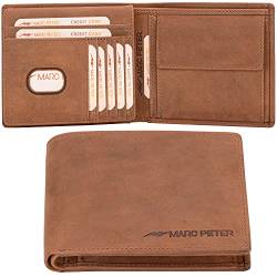 Marc Peter® Echt-Leder Geldbörse Hanover | Geldbeutel für Herren mit RFID-Schutz | Groß 14 Fächer Portmonee | Vintage Bräune Portemonnaie XL von Marc Peter