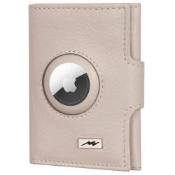 Marc Peter® Washingon Leder Slim Wallet - Airtag Geldbörse mit Münzfach - RFID Schutz kleines Mini Portmonee - Kreditkartenetui Kartenetui – Airtag Portemonnaie Geldbeutel Beige Nappa von Marc Peter