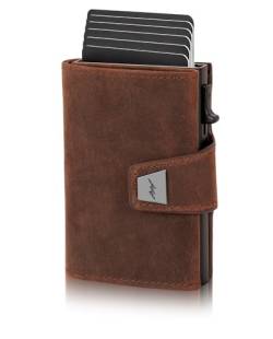 Marc Peter Dublin Braun Buff Leder Push Slim Wallet - Geldbörse mit Münzfach - RFID Schutz kleines Mini Portmonee - dünnes schmales Kartenetui - Inklusive Geschenkbox von Marc Peter