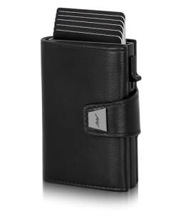 Marc Peter Dublin Nappa Leder Push Slim Wallet - Geldbörse mit Münzfach - RFID Schutz kleines Mini Portmonee Schwarz - dünnes schmales Kartenetui - Inklusive Geschenkbox von Marc Peter