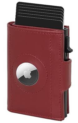 Marc Peter Washingon Leder Push Air Slim Wallet - Airtag Geldbörse mit Münzfach - RFID Schutz kleines Mini Portmonee Rot von Marc Peter