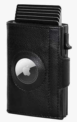 Marc Peter Washingon Leder Push Air Slim Wallet - Airtag Geldbörse mit Münzfach - RFID Schutz kleines Mini Portmonee Schwarz Nappa Leder von Marc Peter