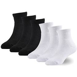 Marchare Jungensocken Kinder Gepolsterte Crew Socken Mädchen Dicke Baumwoll-Sportsocken 5-7 Jahre Weiß/Schwarz 6er-Pack von Marchare