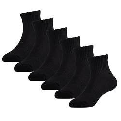 Marchare Jungensocken Kinder Gepolsterte Crew Socken Mädchen Dicke Baumwoll-Sportsocken 7-10 Jahre Schwarz 6er-Pack von Marchare