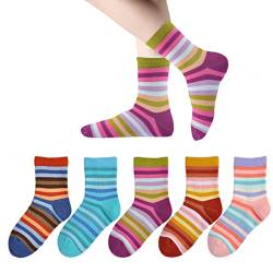 Marchare Mädchen Seamless Crew Baumwollsocken Kinder Freizeitsocken 3-5 Jahre Schulsocken Regenbogenstreifen Farbe E 5er Pack von Marchare