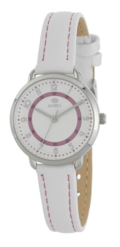 Marea Mädchenuhr B41363/1 – Stahl 28 mm Quarz Leder Weiß Rosa 3 ATM Armband Silber, weiß, Klassisch von Marea