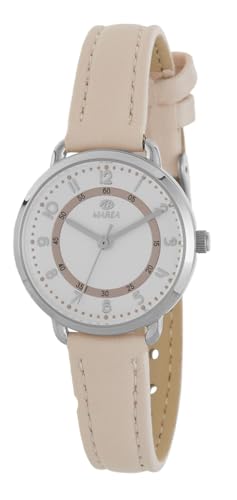 Marea Mädchenuhr B41363/2 - Stahl 28 mm Quarz Leder Beige Weiß 3 ATM Armband Silber, beige, Klassisch von Marea