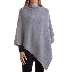 Kaschmirmischung Poncho Frau Made in Italy Merinowolle Kaschmir Schwarz Beige Weiß Blau Grau Strick Umhang Schal One Size Geschenk Winterkleidung Pashmina Achselzucken (Grau) von Marenza