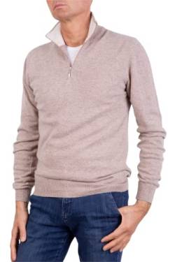 Loop Zip Herren Mischung Cashmere Seide Made in Italy Half Zip Pullover Lange Ärmel Merino Wolle Kaschmir Pullover Beige Blau Grau Geschenk Winter Kleidung, beige, XX-Large von Marenza