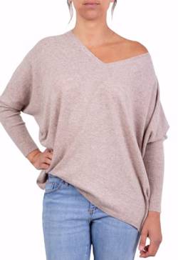 T-Shirt mit V-Ausschnitt, Cashmere-Mischgewebe, Einheitsgröße, hergestellt in Italien, Merinowolle, Kaschmir, Schwarz, Beige, Weiß, Blau, Grau, beige, One size von Marenza