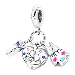 MariaFonte Charm Neu 2024 Kompatibel mit allen Marken Armbänder Halsketten Herz Schuhe Babyflasche Körper Kinder Glücksbringer Silber Anhänger Geburtstag Freundschaft Mama Perle Familie Weihnachten von MariaFonte