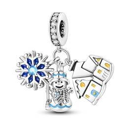 Triple Charm Neu 2024 MariaFonte kompatibel mit allen Marken Schnee Schneemann Haus Geburtstag Jahrestag Anhänger Original 925 Silber Mama Bead Glücksherz Weihnachten Zirkonia von MariaFonte