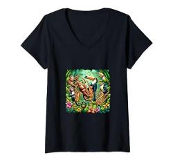 Damen Jazziger Dschungel T-Shirt mit V-Ausschnitt von Marikita Merch
