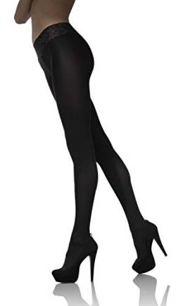 Marilyn blickdichte Hüftstrumpfhose mit 9 cm Spitze, 100 Denier, Größe 42 (XL) - 1 Paar, Farbe Schwarz (nero) von Marilyn