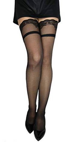 Marilyn transparente halterlose Strümpfe mit 10 cm Spitze bestickt, Love, 20 Denier, Größe 36/38 (S/M), Farbe Schwarz (black) von Marilyn