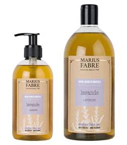 Marius Fabre - 2er Set Flüssigseife - 400 ml Spender & 1 L Nachfüllflasche - Duftrichtung: Lavendel (Lavande) von Marius Fabre