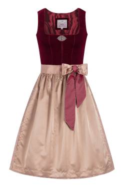 Midi Dirndl 65 cm dunkelrot taupe Samt Greta 013913 von Marjo